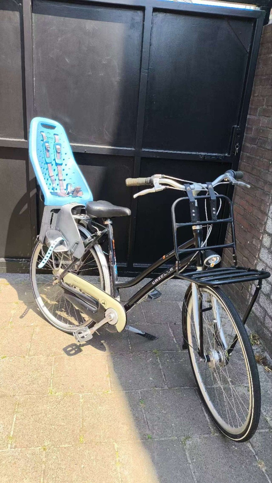 Gazelle fiets met Yepp kinderzitje en voordrager, Ophalen, Velgrem, Versnellingen, Gazelle