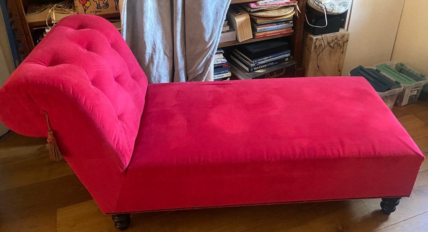 Rode velvet chaise longue, Huis en Inrichting, Ophalen, Gebruikt, Eenpersoons, Vintage chique