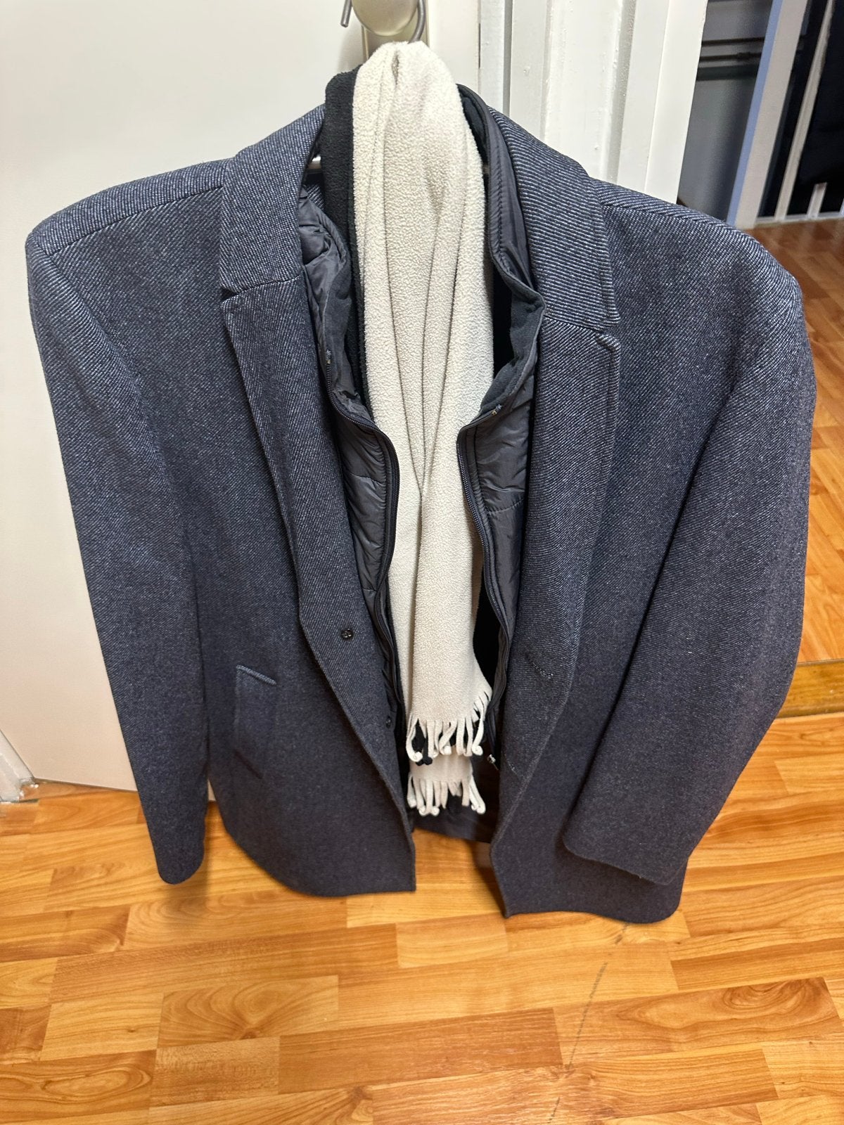Mooie blauwe wollen heren jas met knoopsluiting - Maat 52, Ophalen of Verzenden, Zo goed als nieuw, Maat 52/54 (L), Blauw