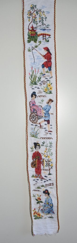 Vintage geborduurd Schellekoord met Japanse taferelen Geisha, Huis en Inrichting, Verzenden