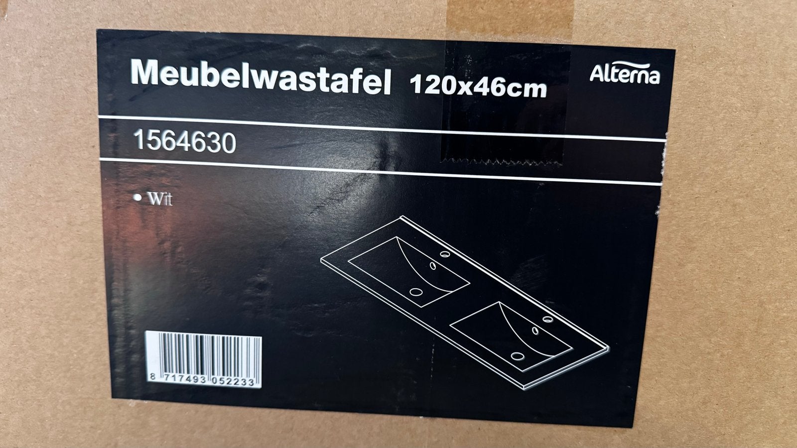 Nieuwe dubbele wastafel 120x46 cm - Wit, Doe-het-zelf en Verbouw, Ophalen, Nieuw, Wastafel