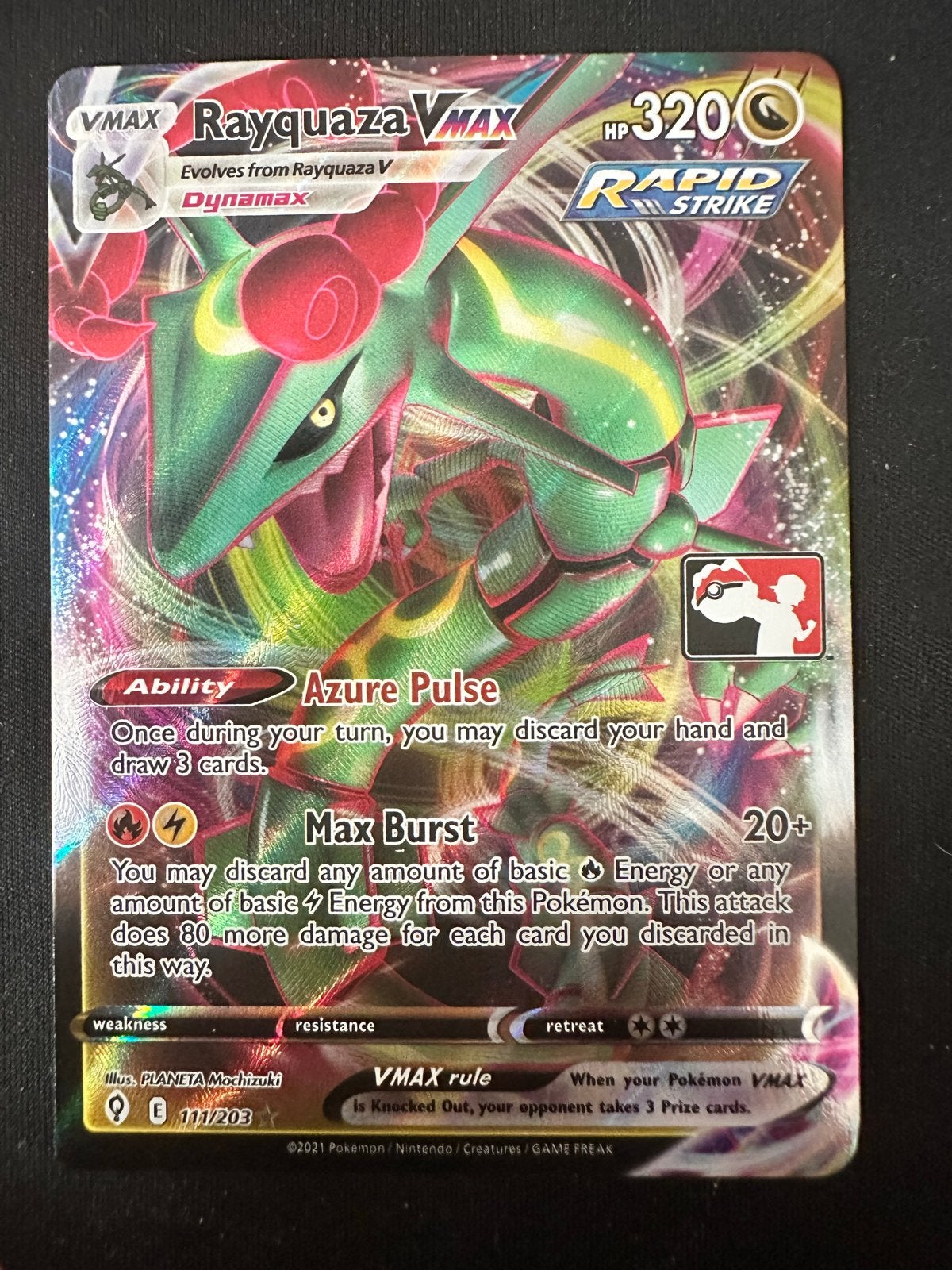 Pokémon TCG Rayquaza VMAX 111/203 Prize Pack, Ophalen of Verzenden, Zo goed als nieuw, Losse kaart