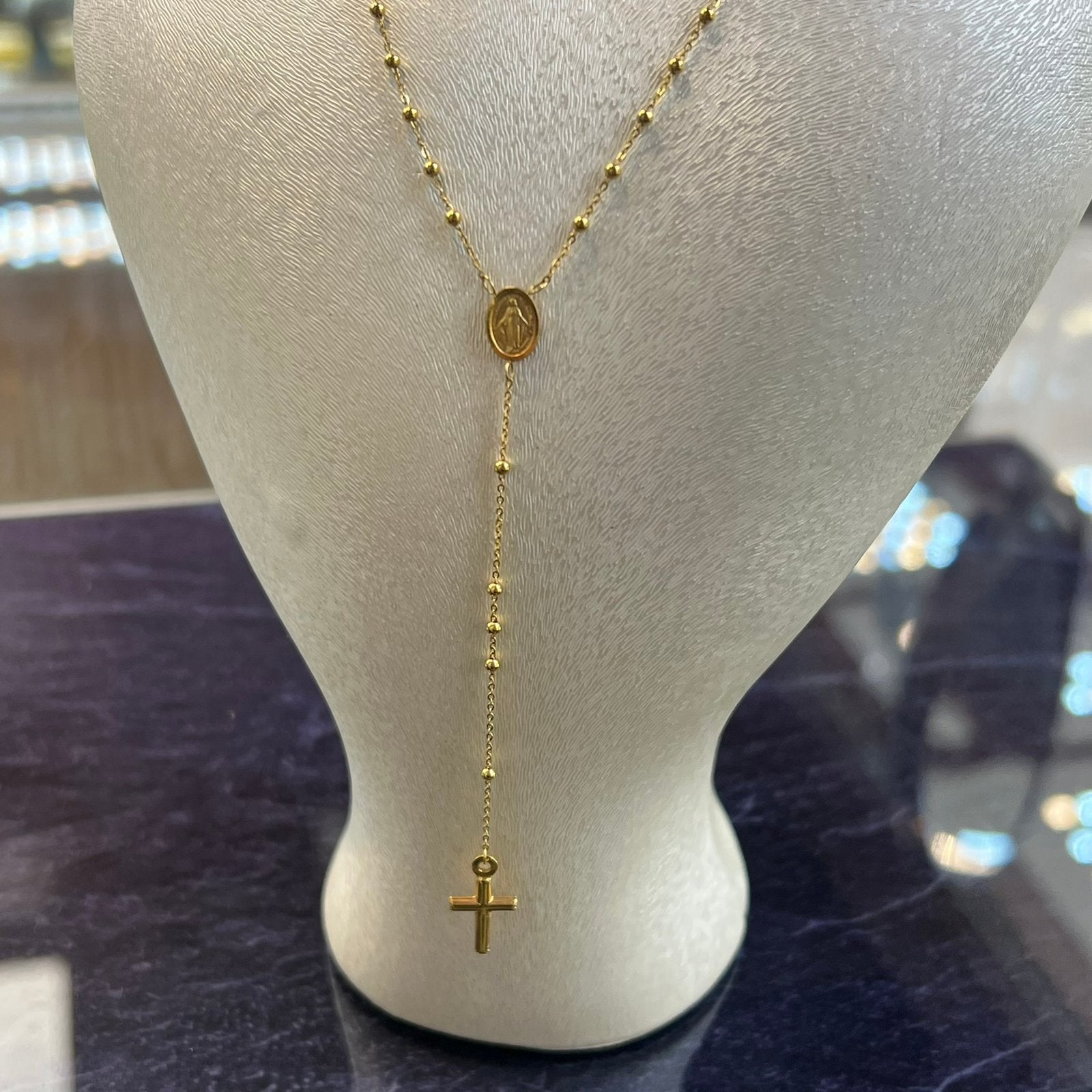 14k gouden ketting rozenkrans kruis model, Ophalen of Verzenden, Zo goed als nieuw, Goud