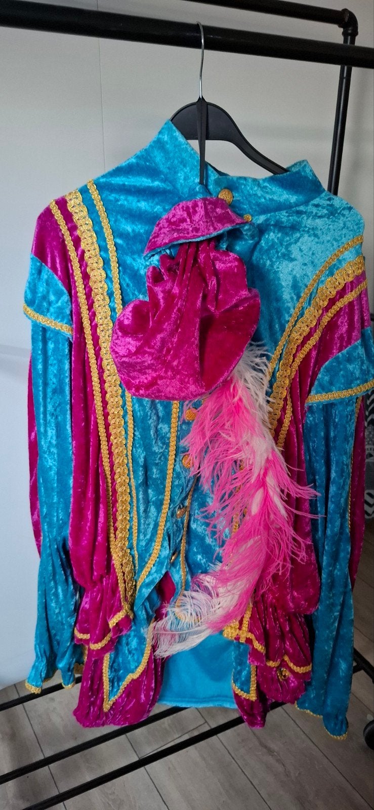 pietenpak 2xl blauw/roze met veren, Kerstmis of Sinterklaas, Maat 46/48 (XL) of groter, Ophalen of Verzenden, Kleding