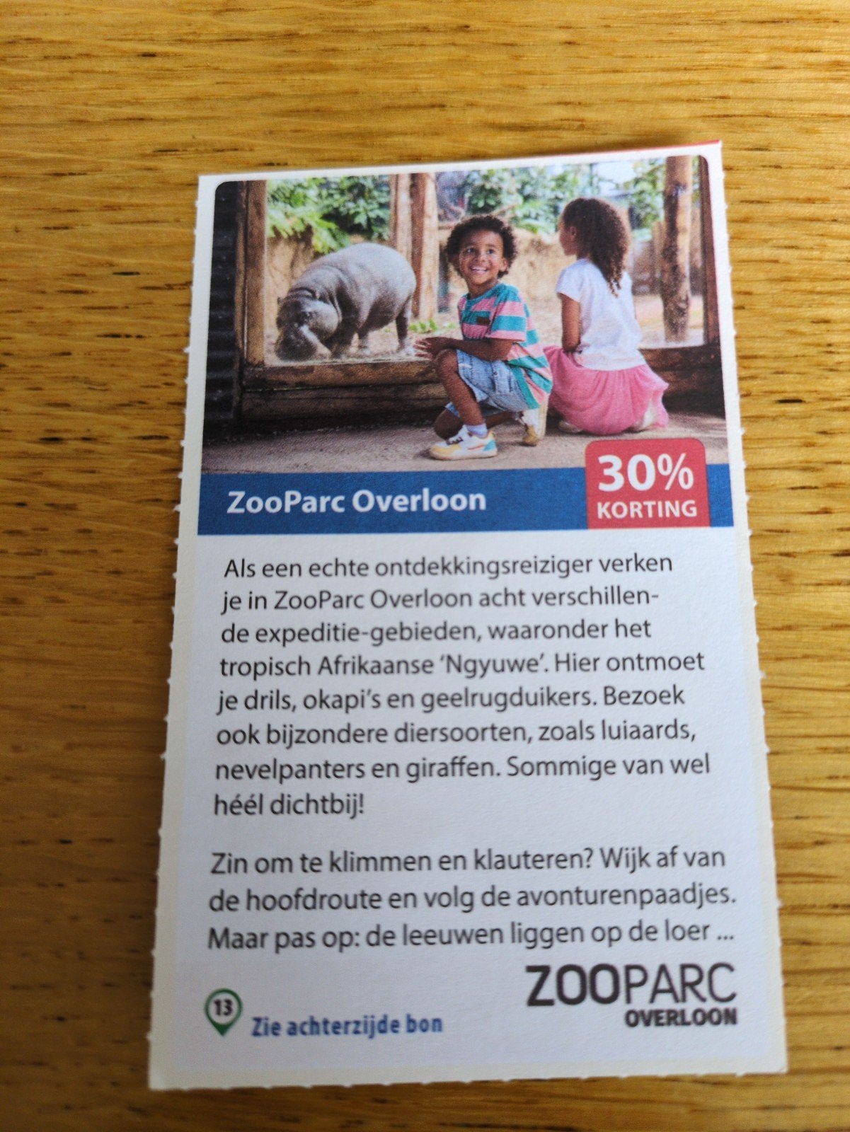 Kortingsbon voor ZooParc Overloon, 30 % korting, Tickets en Kaartjes, Drie personen of meer, Kortingskaart