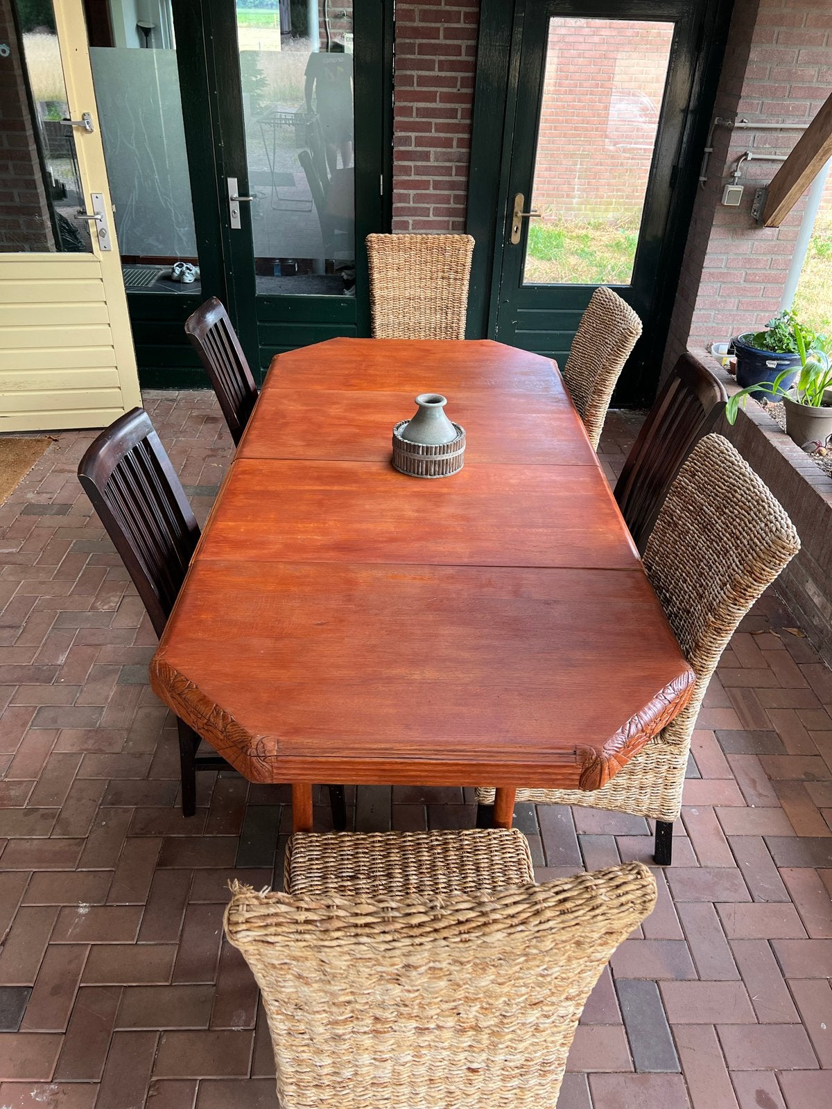 Eettafel met 7 stoelen, Ophalen, Gebruikt, 50 tot 100 cm, 150 tot 200 cm