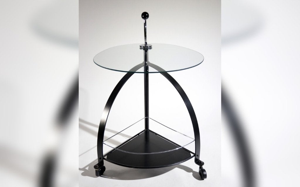 Vintage serveerwagen Bauhaus-stijl met glazen blad, Ophalen, Vintage, Metaal, Gebruikt