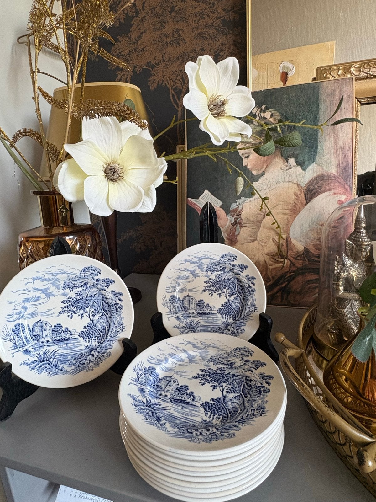 Set van 12 Wedgwood "Countryside Enoch,, borden, blauw-wit, Ophalen of Verzenden