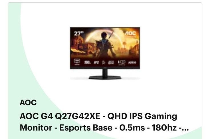 AOC G4 Q27G42XE QHD IPS Gaming Monitor - 0.5ms 180Hz, Computers en Software, HDMI, IPS, Minder dan 1 ms, Zo goed als nieuw