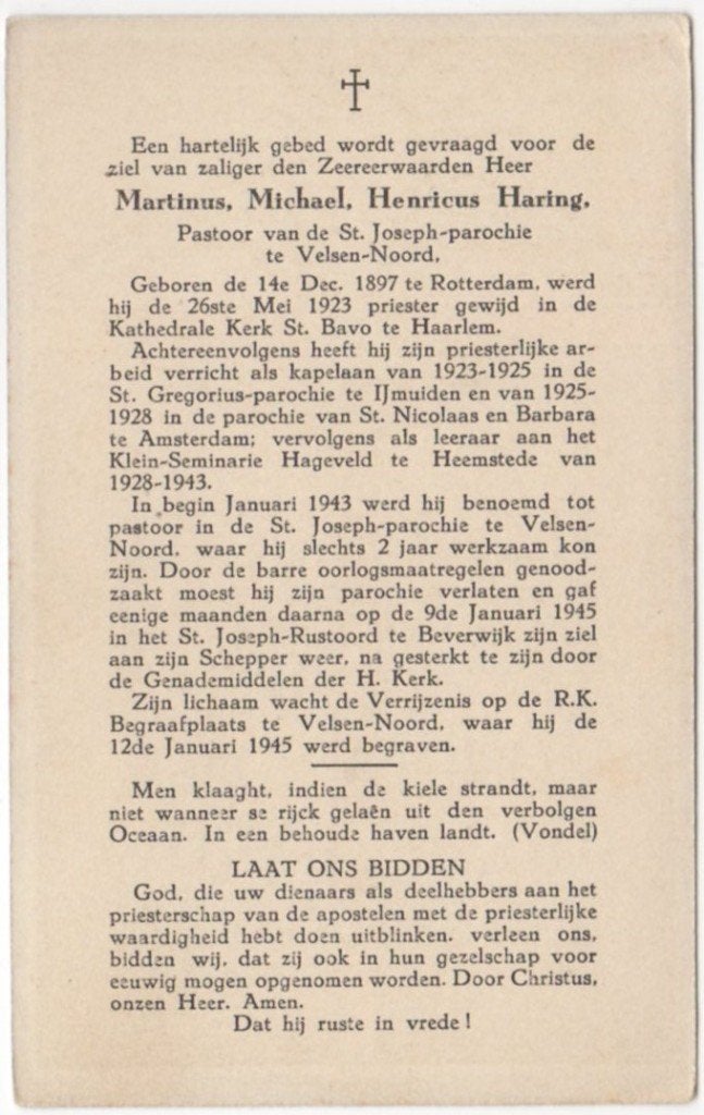 pastoor Martinus Haring 1897 Rotterdam + 11945 Beverwijk, Ophalen of Verzenden