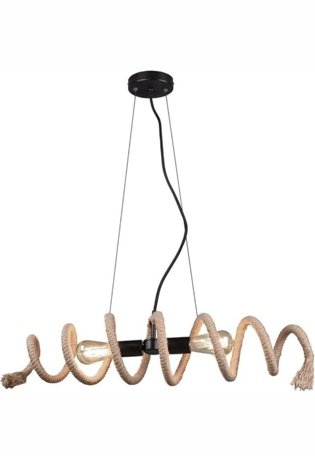 Unieke spiraalvormige hanglamp met touw en 2 E27 fittingen, Nieuw, Industrieel, Modern, Bohemian, Natuurlijk materiaal, E27 (groot)