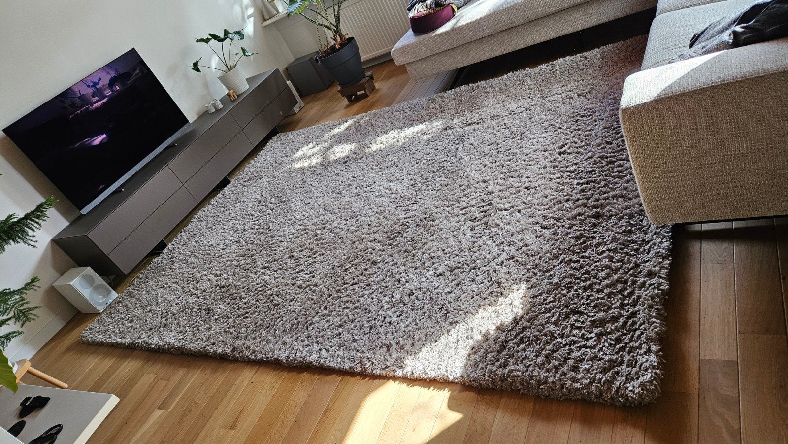 groot vloerkleed beige tinten 3.45 x 2.43, Ophalen, Gebruikt, 200 cm of meer, 200 cm of meer