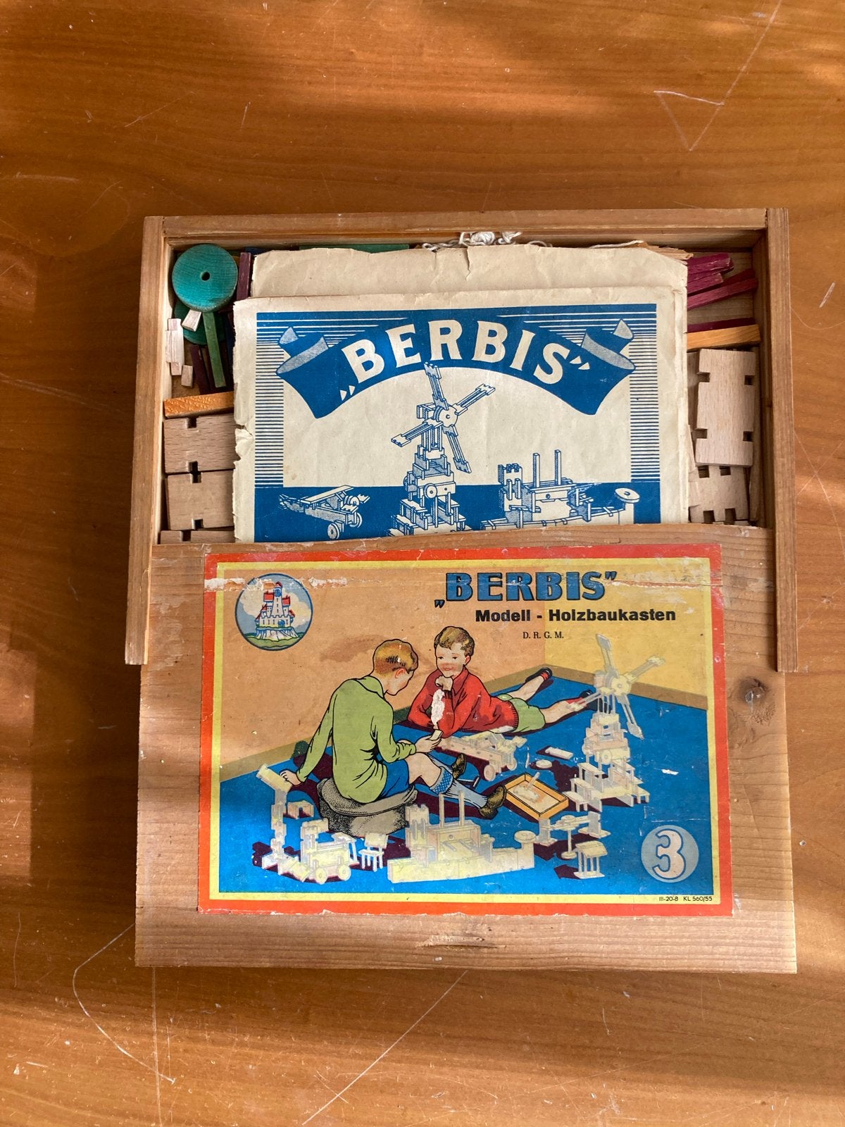 Vintage Berbis Houten Bouwdoos - Modelbouw Klassieker, Overige merken, Gebruikt, W, Ophalen of Verzenden