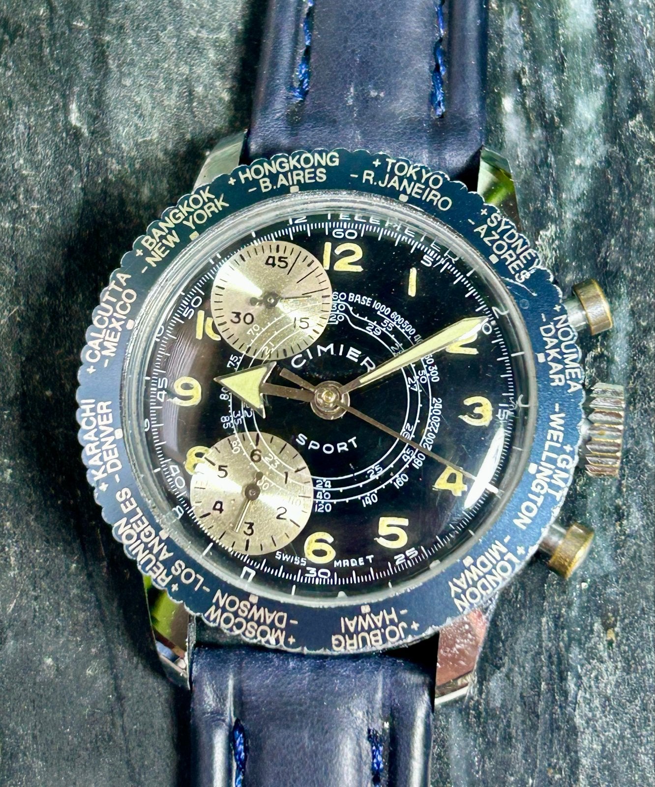 Cimier Sport Chronograaf Wereldtijd - full serviced, Overige merken, Staal, Verzenden, Polshorloge