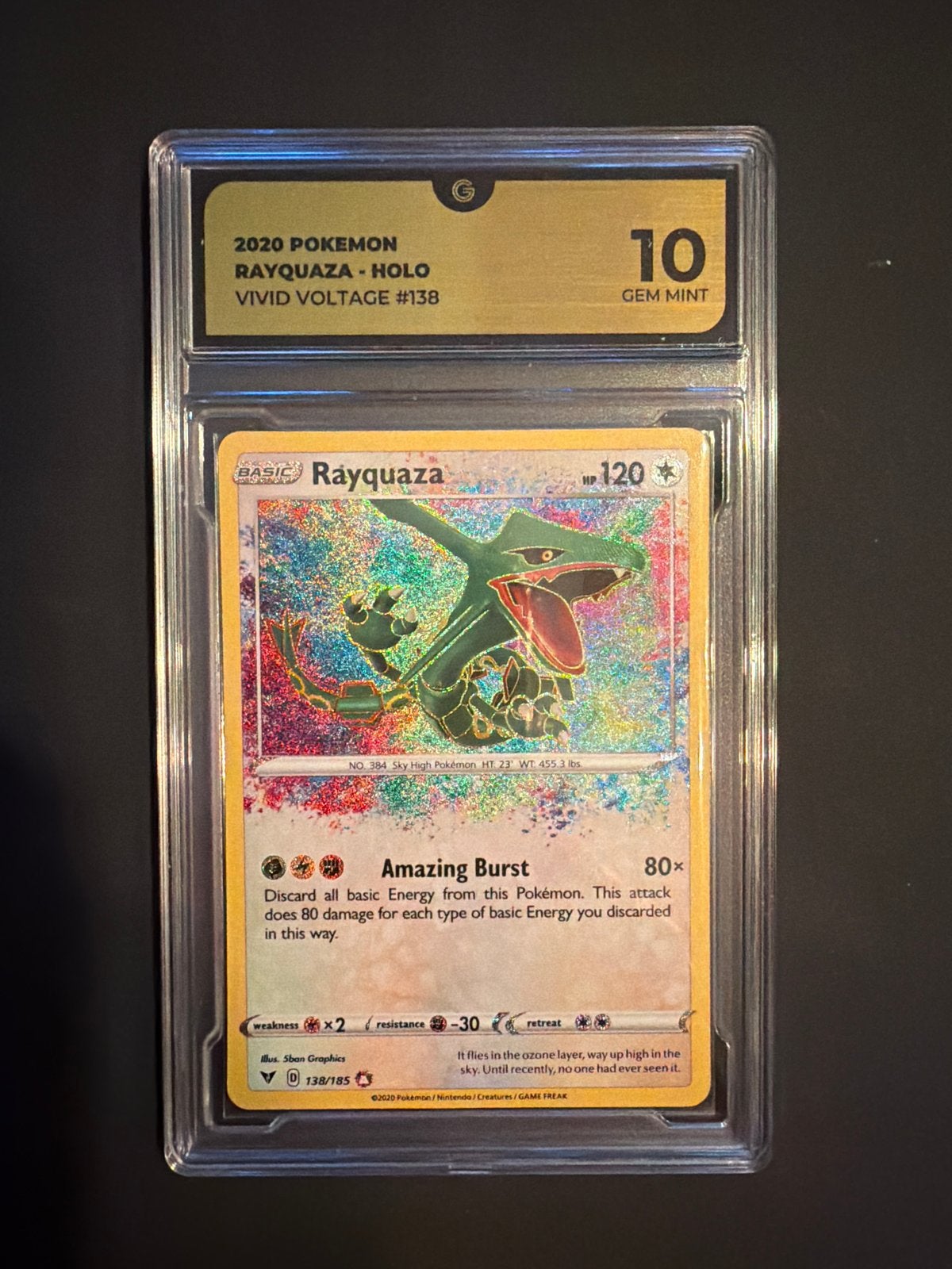 Pokemon Rayquaza Holo Vivid Voltage #138 Global Grading 10, Verzenden, Nieuw, Losse kaart, Foil