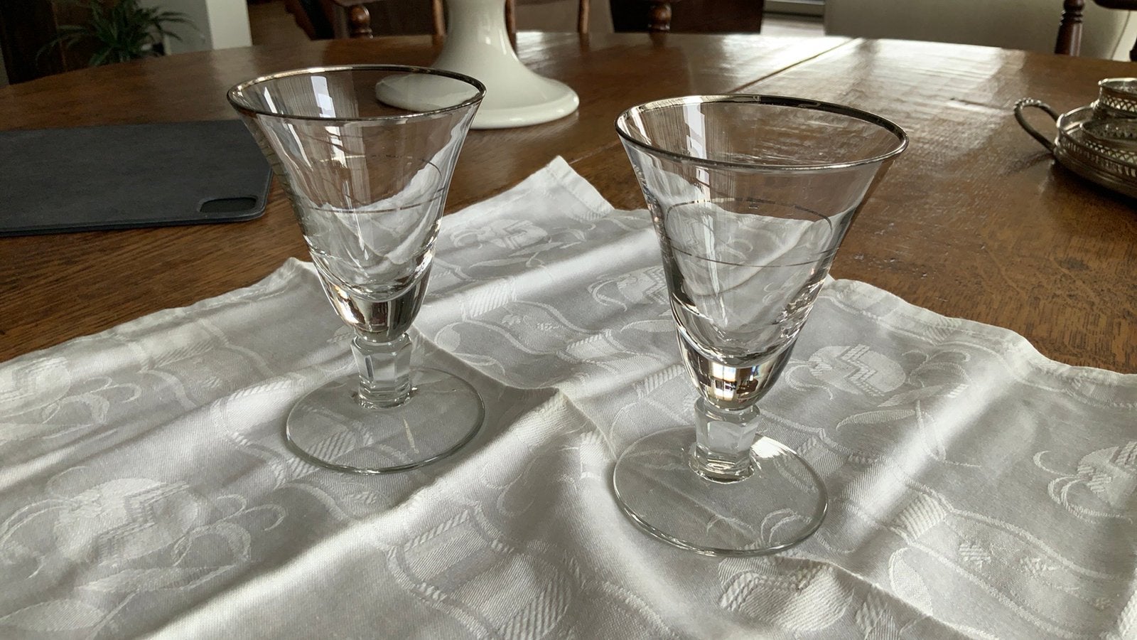 2 oude martini glazen met zilver randje, Antiek en Kunst, Ophalen of Verzenden