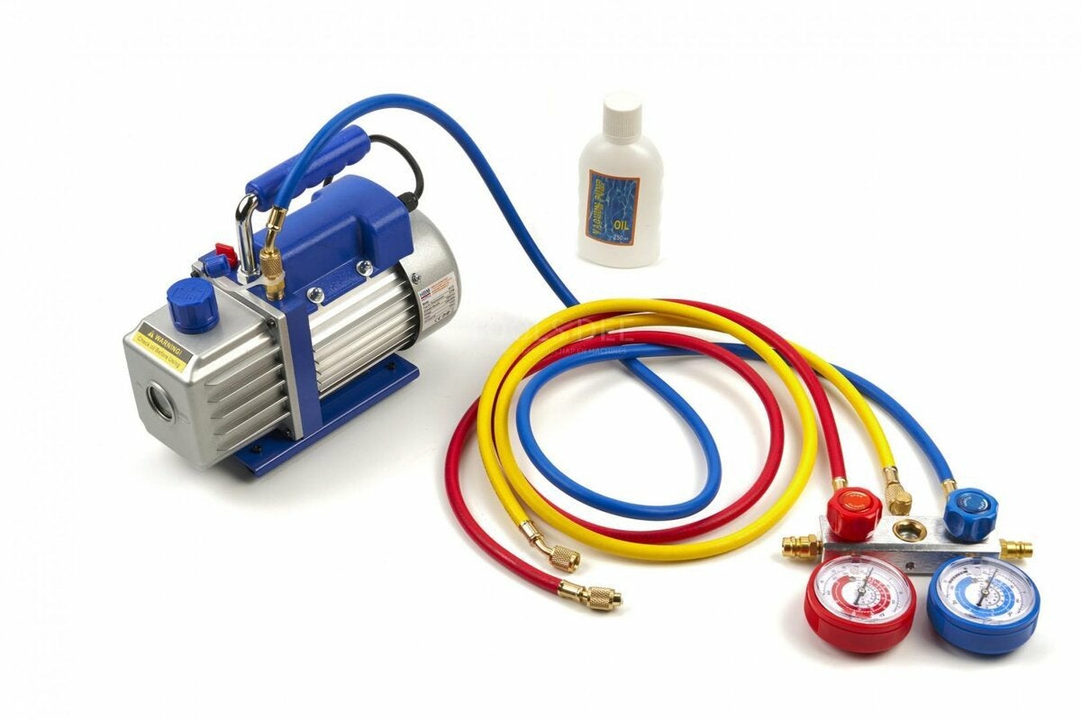 Vacuumpomp +meters +slangen tbv airco vacumeren te huur, Ophalen, 2 snelheden, Timer, Gebruikt