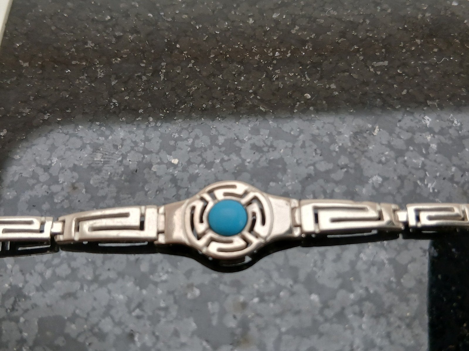 Zilveren armband met Larimer steentje - 925 zilver, Sieraden, Tassen en Uiterlijk, Armbanden, Gebruikt, Ophalen of Verzenden, Met edelsteen