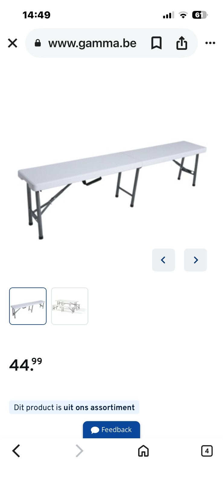 Picknick bank gamma nieuw in doos, Tuin en Terras, Picknicktafels, Overige materialen, Nieuw, Ophalen of Verzenden, Inklapbaar
