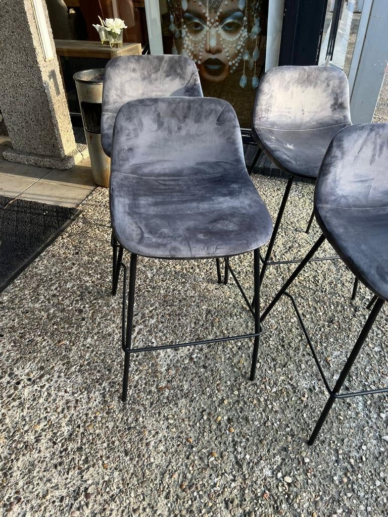 Barkrukken Velvet Antraciet NIEUW, 4 krukken, Ophalen, Nieuw, 60 tot 90 cm