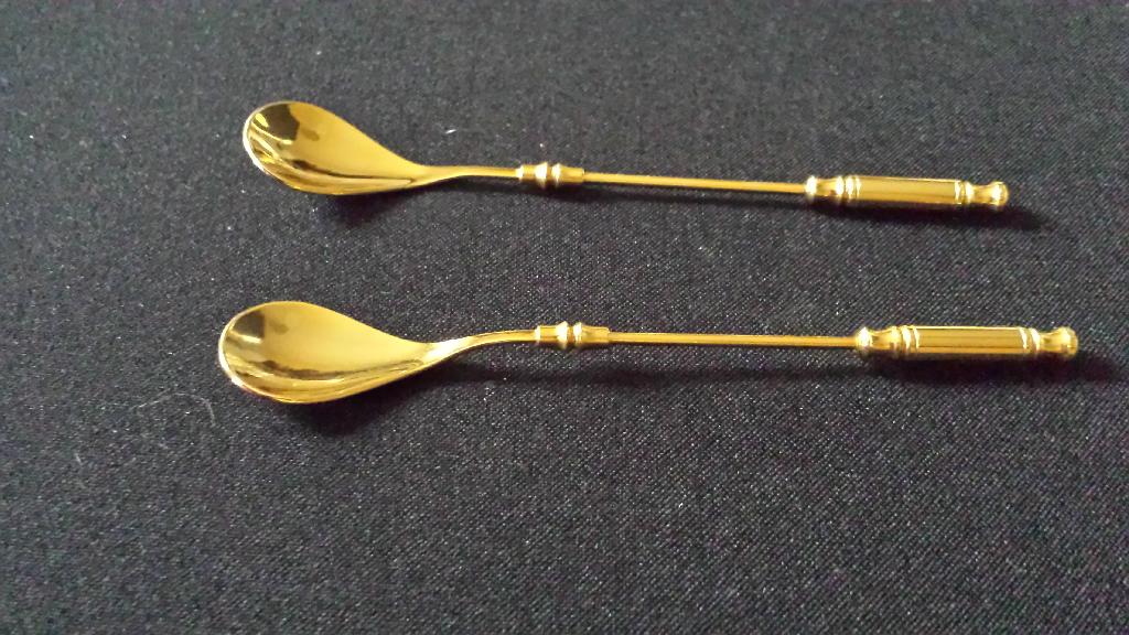 2 Luxe LEPELTJES <> Set Goudkleurige Koffie-lepeltjes, Ophalen of Verzenden, Zo goed als nieuw, Overige materialen