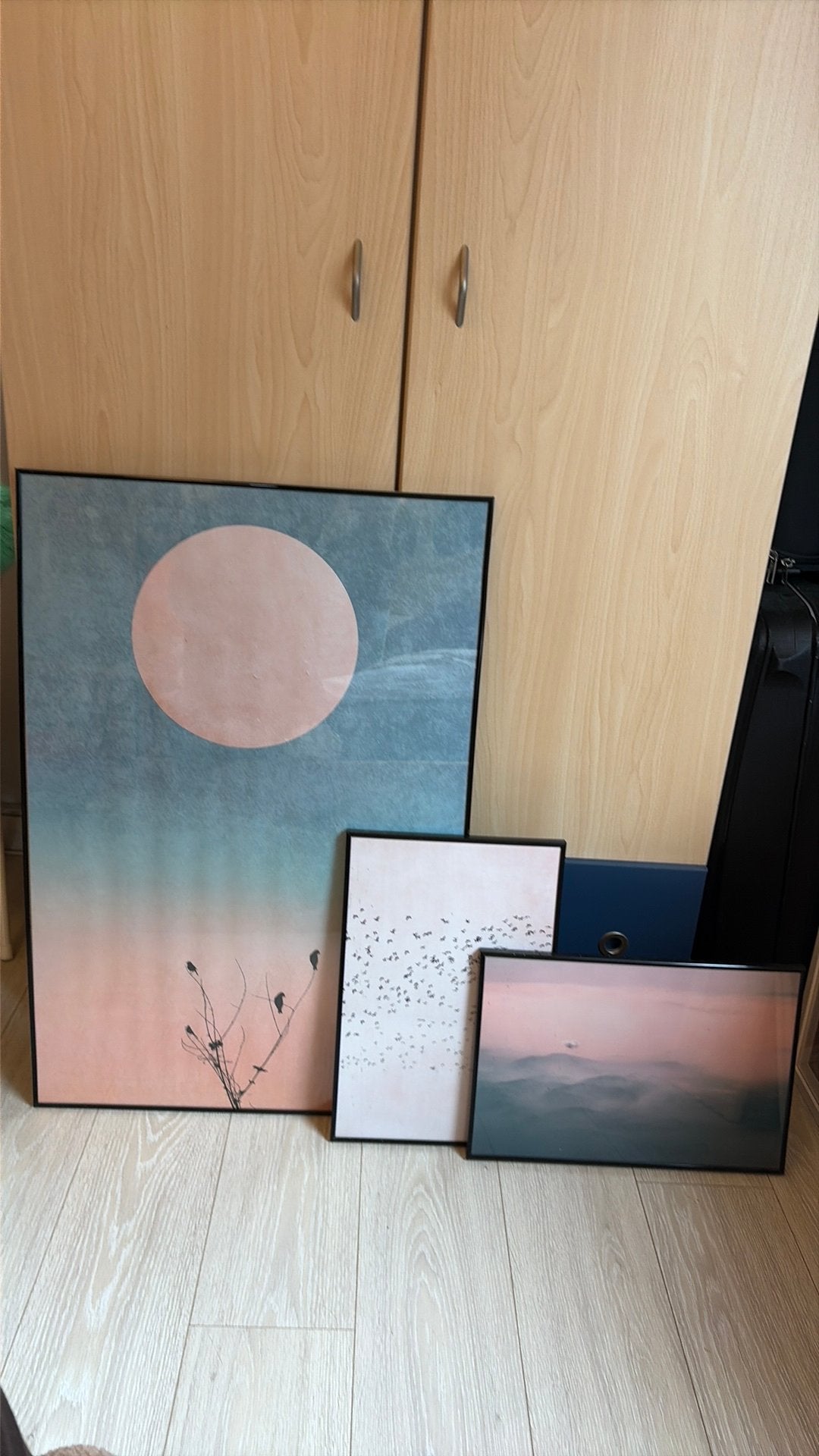 3 zwarte lijsten incl poster, 30x40 en 50x70, Ophalen, Zo goed als nieuw, Zwart, Standaard fotolijst