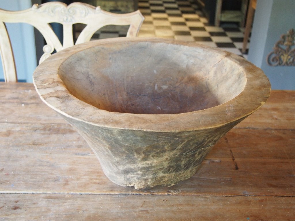 Oude Houten Schaal / Vijzel - 48x23 cm, Gebruikt, Schaal, Rond, Ophalen of Verzenden