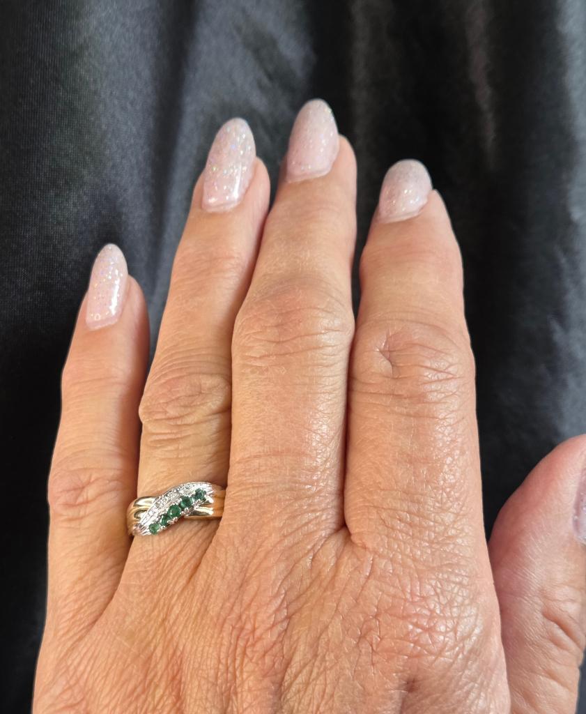Gouden Vintage ring edelsteen smaragd en diamant. 2026/322., 18 tot 19, ., Nieuw, Ophalen of Verzenden