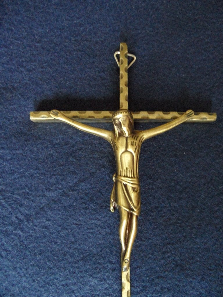 kruis - muurkruis met corpus - messing, Ophalen of Verzenden