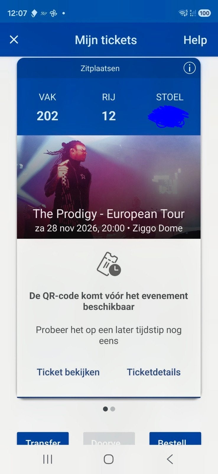 The Prodigy tickets Ziggo 28 nov 2x zitplaats €130 (65p.st.), Tickets en Kaartjes, Twee personen, November