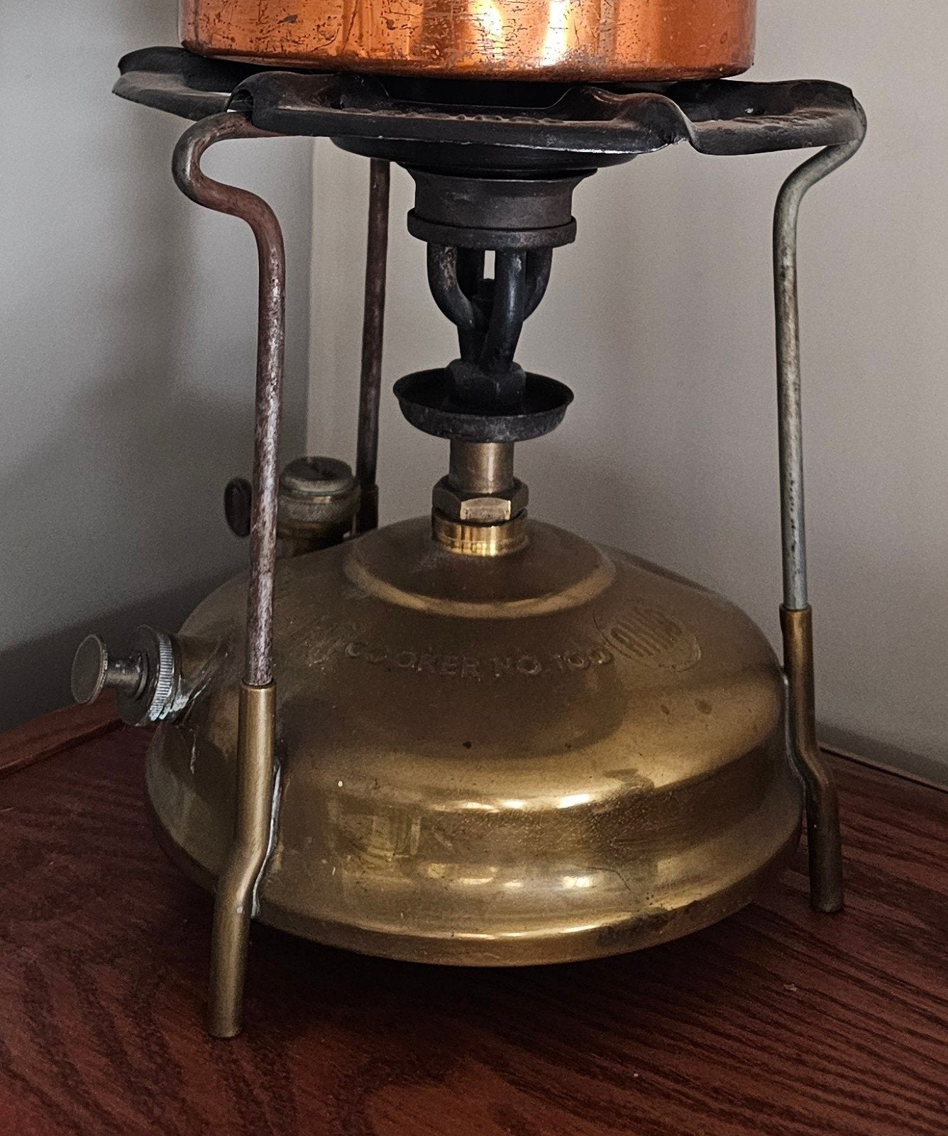 Vintage koperen theeketel op brander, Antiek en Kunst, Ophalen of Verzenden