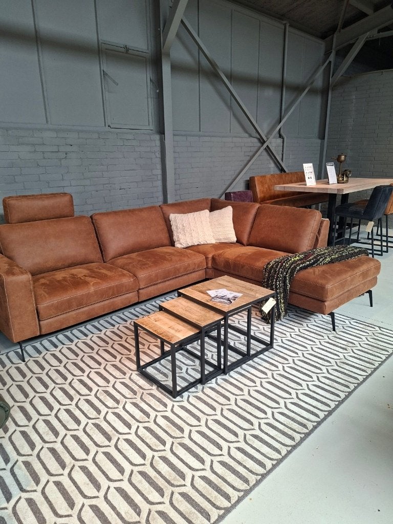 Living hoekbank in Bull Cognac nu eenmalig €1999,-, Ophalen, 250 tot 300 cm, Hoekbank, Nieuw