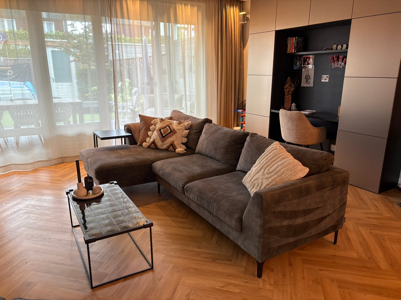 Mooie moderne bank! met lounge chair, Ophalen, Gebruikt, Stof