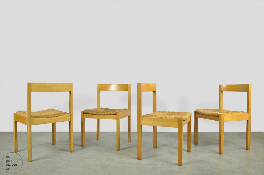 🟡  Vintage eiken eetkamerstoelen, Gerard Geytenbeek, 60s, Modern vintage, Gebruikt, Bruin, Onbekend