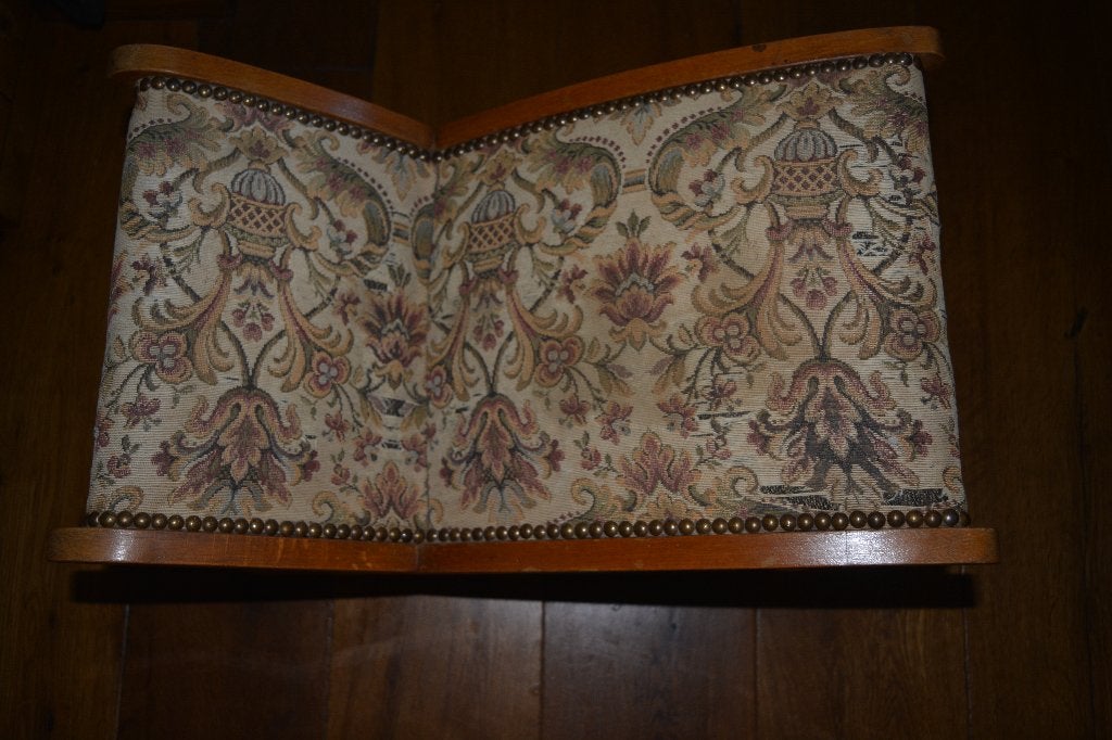leuk vintage voetenbankje met gobelin stof bekleding, Ophalen of Verzenden