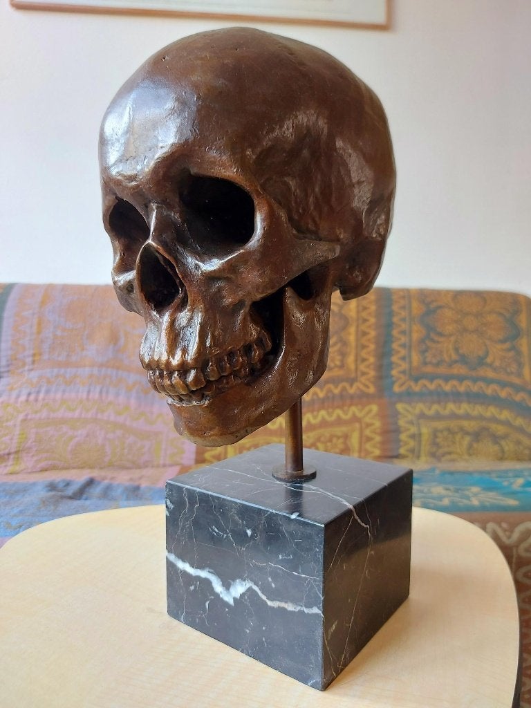 Prachtig Zwaar Bronzen Beeld Schedel Skull, Overige onderwerpen, Handgemaakt, Ophalen of Verzenden, Brons