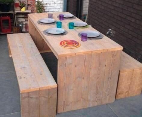 steigerhout picknick tafels gratis thuisbezorgd, Tuin en Terras, Ophalen of Verzenden, Nieuw, Rechthoekig, Hout