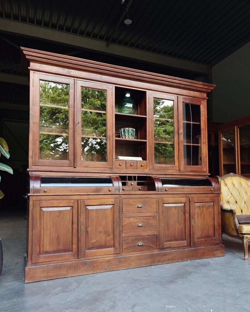 Grote antieke apothekerskast " Rond glas "  #9471, Antiek en Kunst, Antiek | Meubels | Kasten, Ophalen of Verzenden