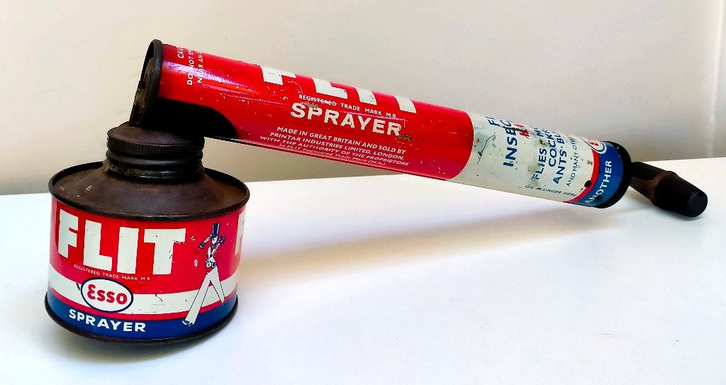 Antiek Blikken ESSO Spuit / Flit Insecticide Spuit, Ophalen of Verzenden