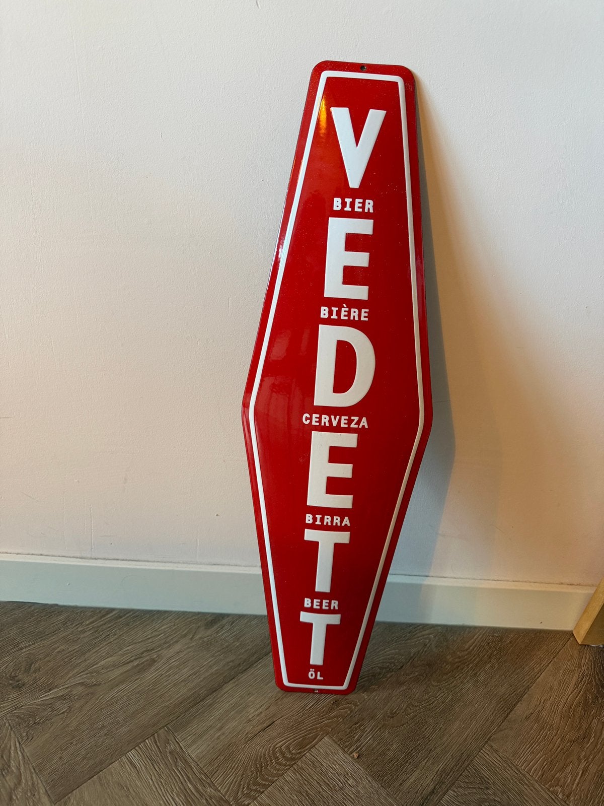 Vintage Vedett Bier Emaille Reclamebord, Ophalen of Verzenden, Zo goed als nieuw, Reclamebord