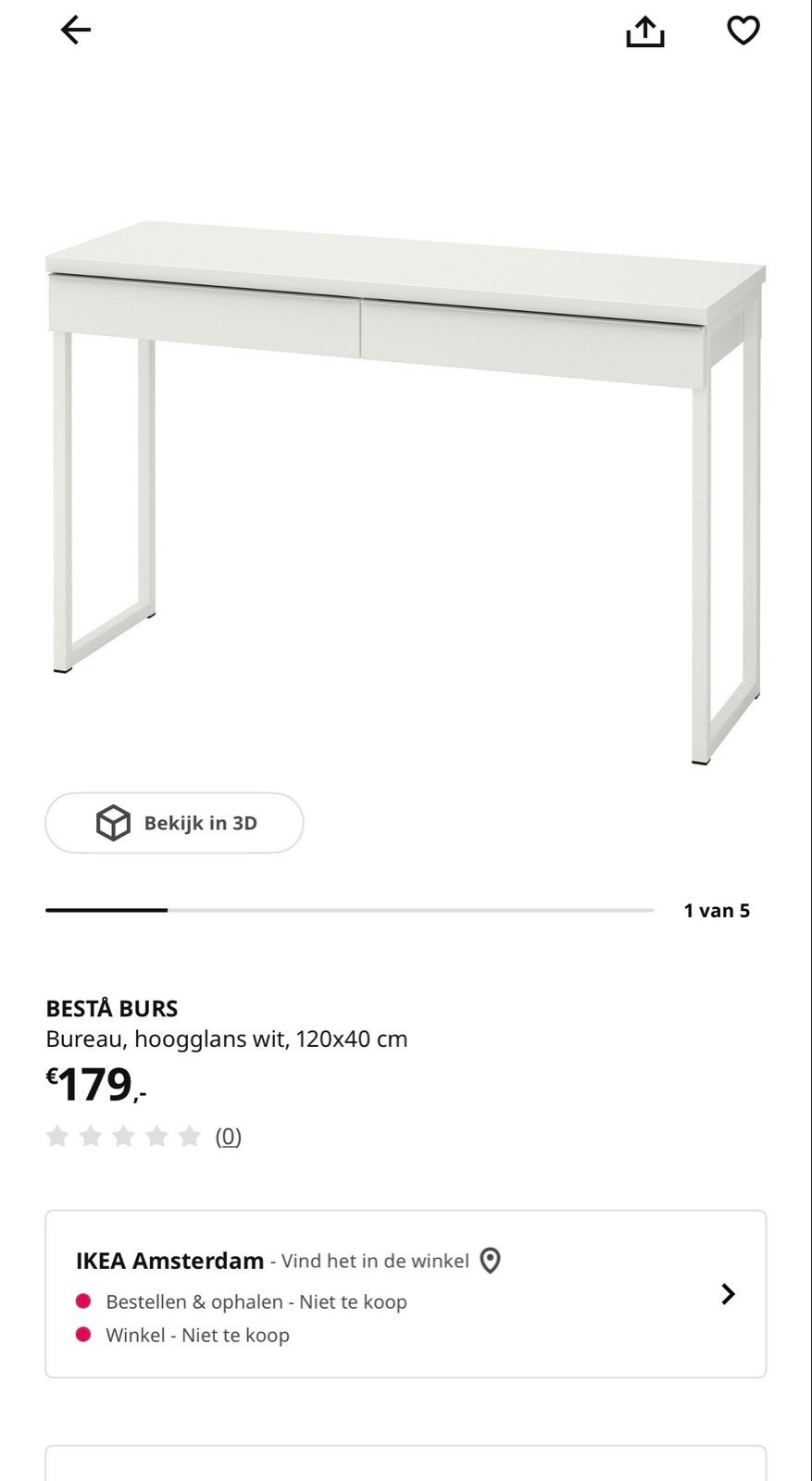 IKEA BESTÅ BURS bureau / make up tafel - hoogglans wit, Huis en Inrichting, Bureaus, Zo goed als nieuw, Computerbureau, IKEA, Modern