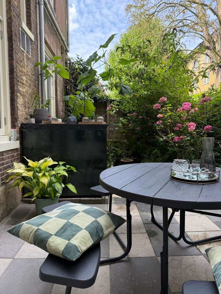 Ronde tuintafel / picknicktafel – Ø 110 cm – Zwart, Ophalen, Zo goed als nieuw, Kunststof, 2 zitplaatsen
