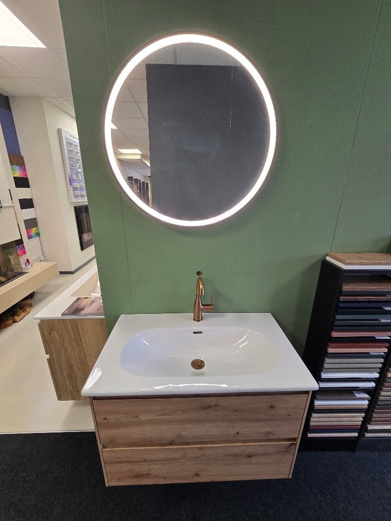Laufen Luna wastafelmeubel 80cm hout/antraciet spiegel kraan, Huis en Inrichting, Ophalen, Overige typen, Nieuw, 50 tot 100 cm