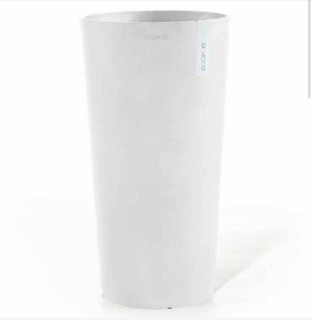 Hoge witte Ecopot bloempot 76cm met wieltjes, Ophalen, Kunststof, 40 cm of meer, Rond