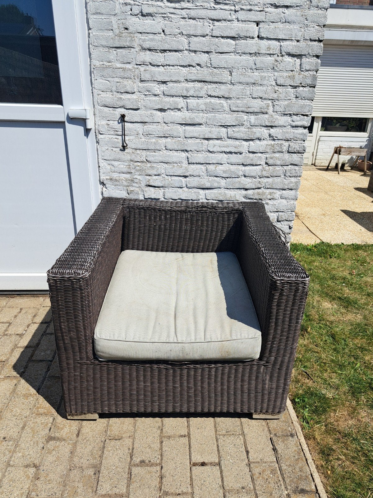 Wicker Loungestoel met Kussen - Gebruikt, Tuin en Terras, Gebruikt, Loungeset, Wicker, Stoel