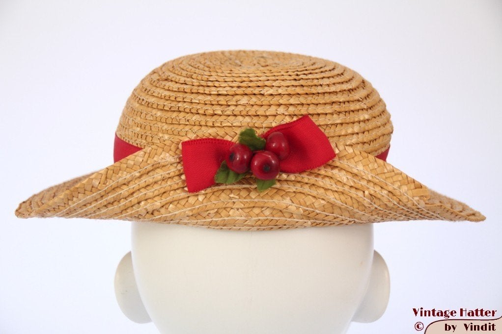 Vintage Meisjes strohoed 50 of mogelijk zelfs een poppenhoed, Verzamelen, Ophalen of Verzenden, Gebruikt, Accessoires