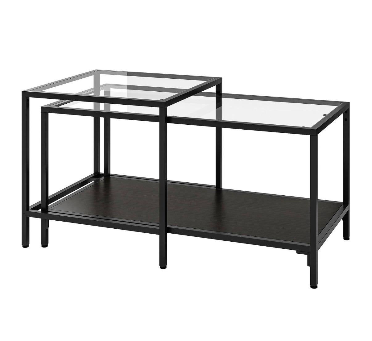 IKEA Vittsjö Salontafel / Bijzettafel Set - Zwart/Glas, Huis en Inrichting, Tafels | Salontafels, Ophalen, 50 – 75, 50 tot 100 cm