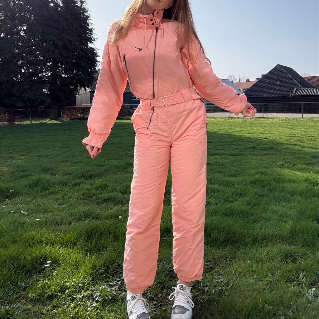 Brunik Vintage Roze Skipak Skisuit Maat 44 (valt als S), Ophalen of Verzenden, Maat 36 (S), Gedragen, Pak