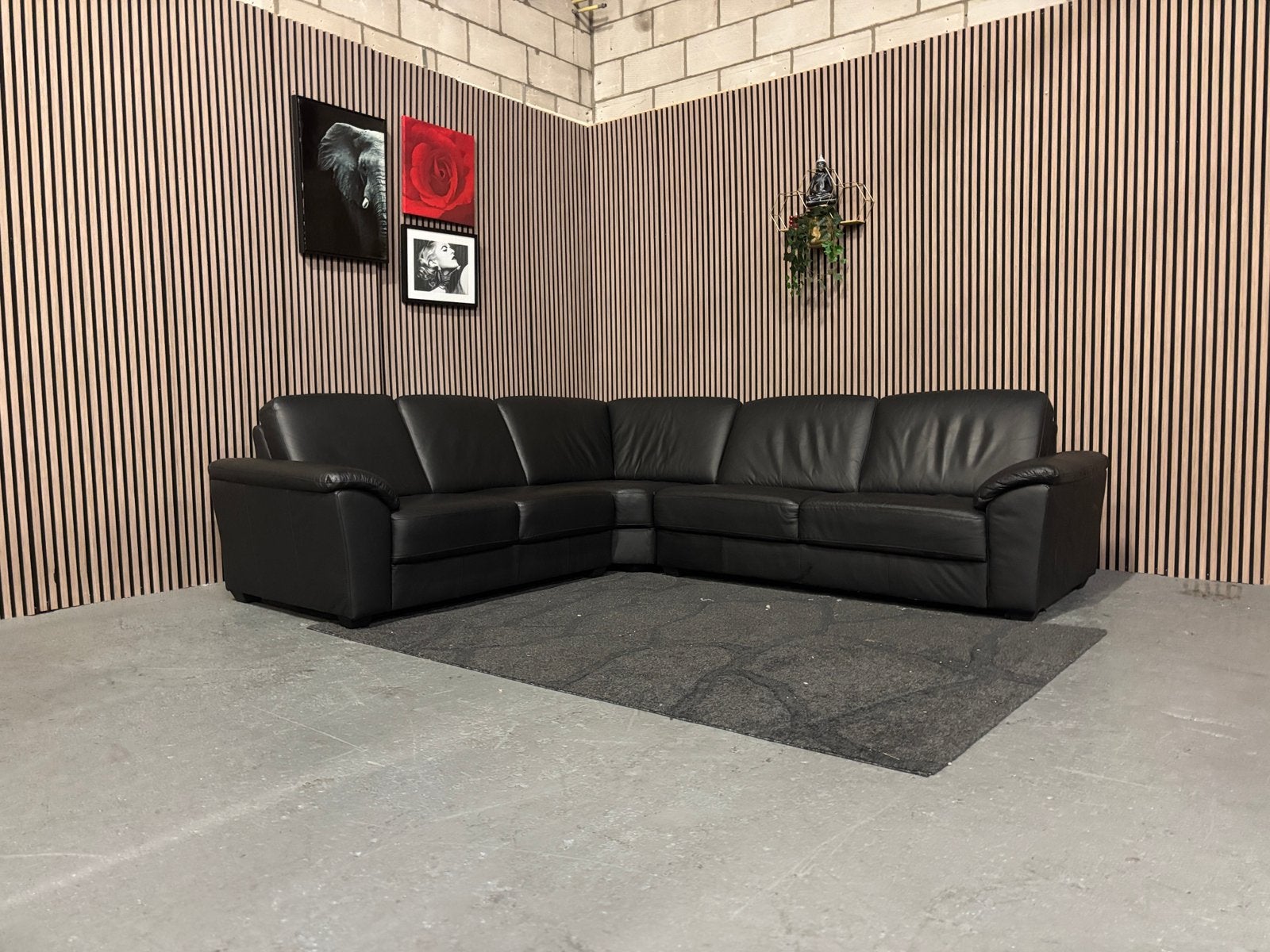 GRATIS LEVERING Hoekbank Zwart Leer 280x250 GEREINIGD