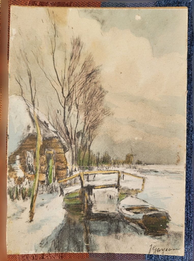 Wintergezicht op board gesign. J. Garjeanne (1860-1930), Antiek en Kunst, Kunst | Schilderijen | Klassiek, Ophalen of Verzenden